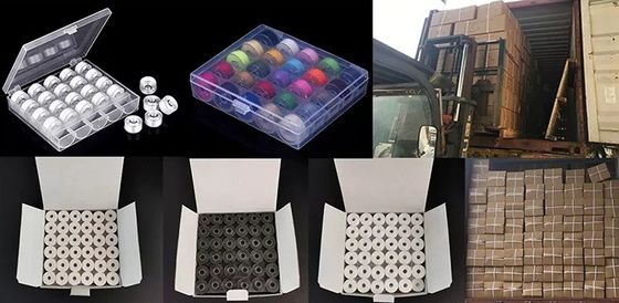 100% polyester wit 75d/2 144pcs/doos L-grootte polyester pre-wund bobbin draad voor borduurwerk