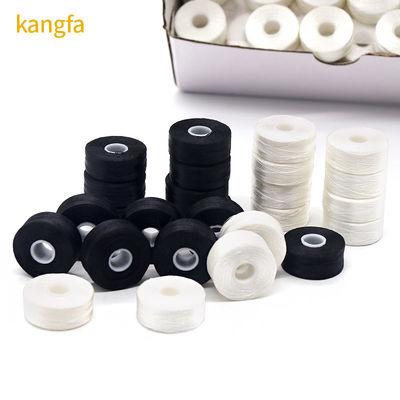 144 stuks/doos Wit/Zwart 75D/2 100% Polyester Pre-woven Bobbins Draden L Type Side Less
