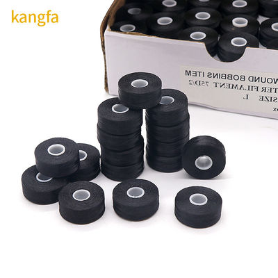 144 stuks/doos Wit/Zwart 75D/2 100% Polyester Pre-woven Bobbins Draden L Type Side Less