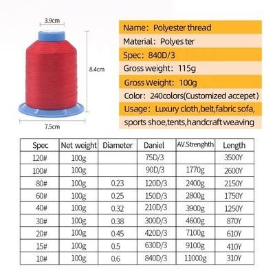 Tex70 80 90 High Strength Polyester Sewing Thread for Leather Sewing 0,35 mm Diameter