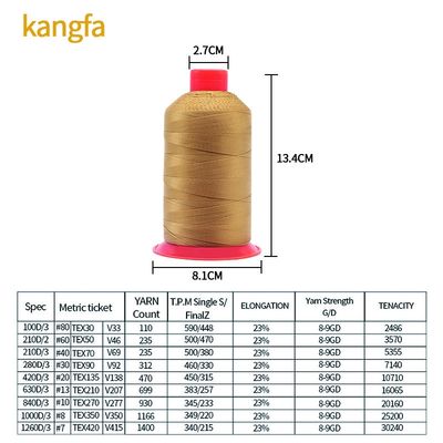 Hoogtemperatuurweerstand 1500m 100% Nylon 304 Kleuren Tex 135 Geboonde Nylon draad