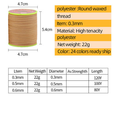 0.65mm Ronde was Handgesneden Waxed High Strength Cored Naaidraad Voor Lederen Naai Polyester