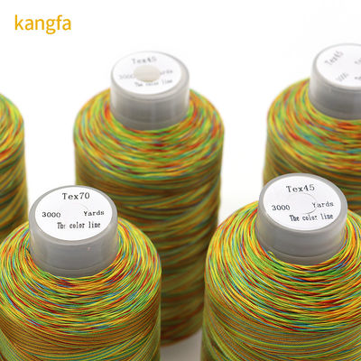 milieuvriendelijk Kangfa Tex70 naaigarn 100% polyester regenbooggarens 120D-1680D